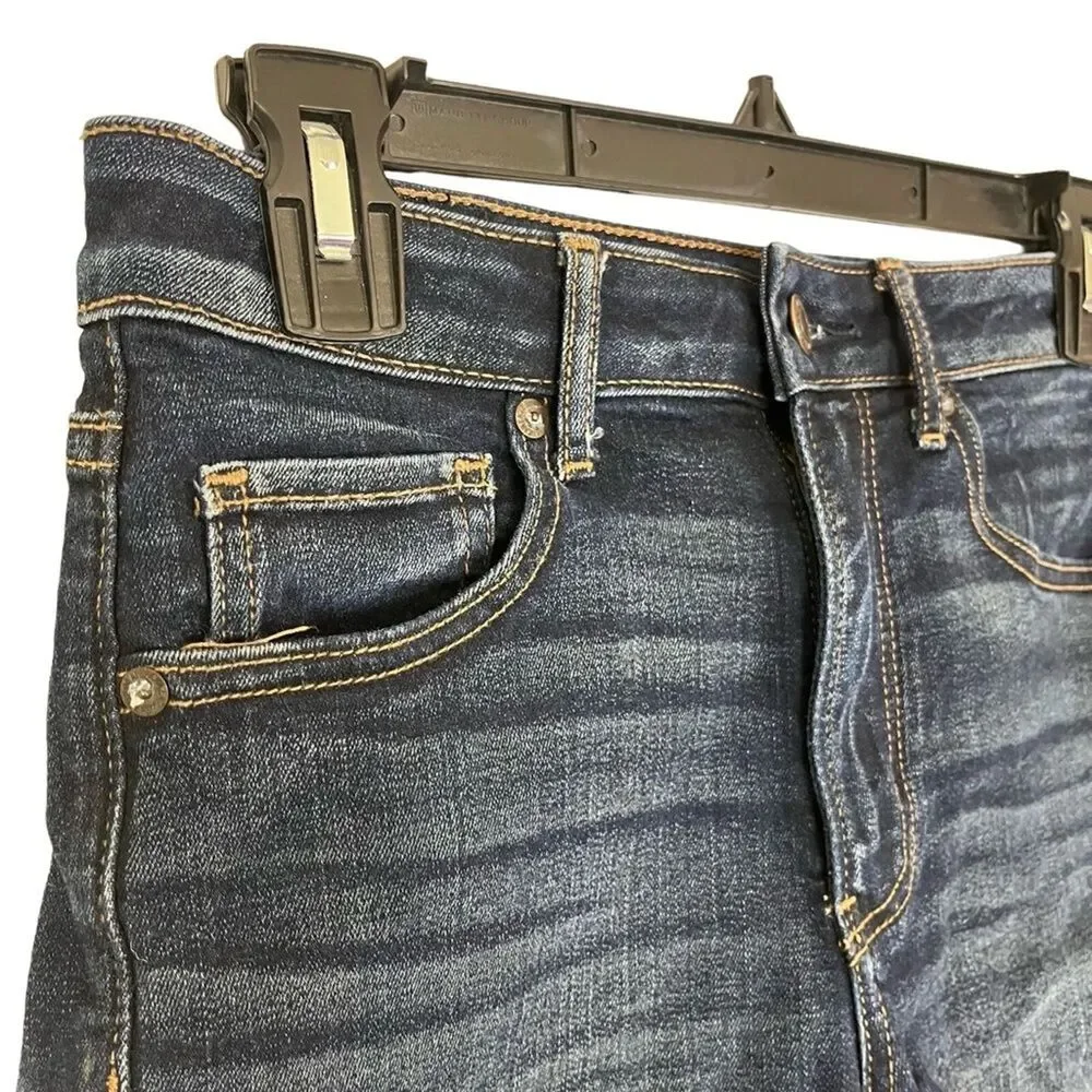 AMERICAN EAGLE SUPER HI RISE SHORTIE Raw Hem Cut Offs Dark Distressed Shorts 4